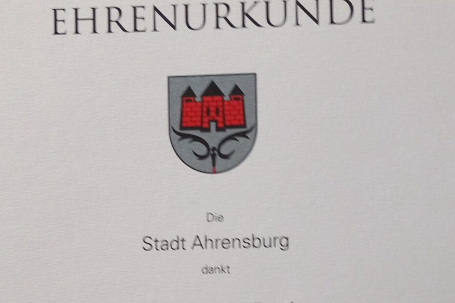 Ehrenurkunde der Stadt Ahrensburg
