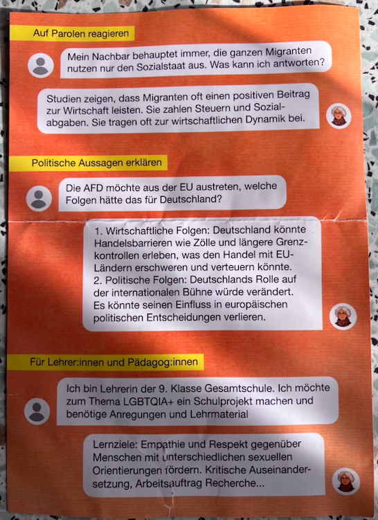 Klara Klartext Flyer Seite 2 mit Beispieltexten