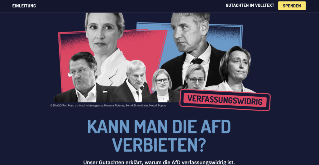 Screenshot Startseite AfD Verbot Gutachten